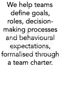 We help teams define goals, roles, decision making processes and behavioural expectations, formalised through a team ...